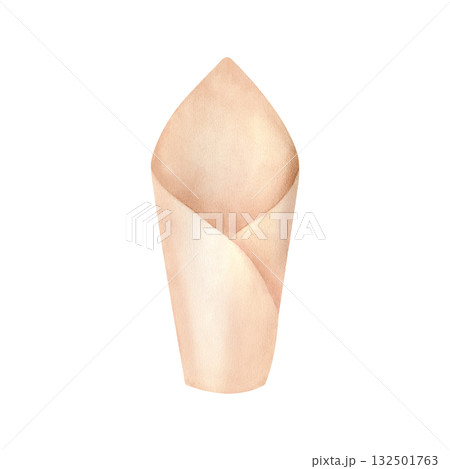 Craft cone for one flower or food. Floral wrap pack in rustic style. Watercolor empty blank clip art. Beige opened paper cup. Illustration isolated from background. Hand drawn art for your design Craft cone for one flower or food. Floral wrap pack in rustic style. Watercolor empty blank clip art. Beige opened paper cup. Illustration isolated from background. Hand drawn art for your design 132501763