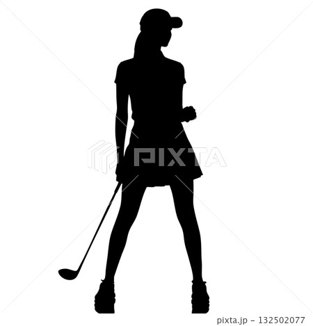 クラブを肩に担ぎ立つ女性ゴルファーの全身シルエットアイコン素材 ベクター EPS クラブを肩に担ぎ立つ女性ゴルファーの全身シルエットアイコン素材 ベクター EPS 132502077