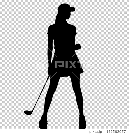 クラブを肩に担ぎ立つ女性ゴルファーの全身シルエットアイコン素材 ベクター EPS クラブを肩に担ぎ立つ女性ゴルファーの全身シルエットアイコン素材 ベクター EPS 132502077