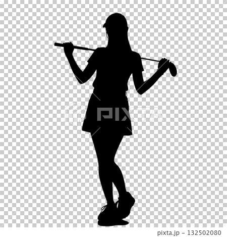 一位肩扛球桿站立的女子高爾夫球手的全身輪廓圖示。向量 EPS 一位肩扛球桿站立的女子高爾夫球手的全身輪廓圖示。向量 EPS 132502080