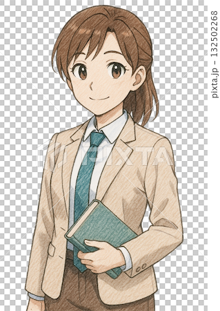 Illustration of a woman holding a book (colored pencil style) Illustration of a woman holding a book (colored pencil style) 132502268