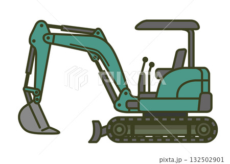 ミニショベル（ミニユンボ・油圧ショベル）のイラスト（建設機械・工事車両・作業現場） 132502901