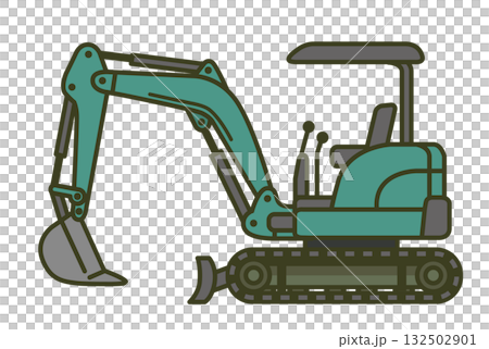 Illustration of a mini excavator (mini excavator, hydraulic excavator) (construction machinery, construction vehicle, work site) 132502901