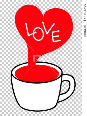 ハート型のコップに入ったLOVEのコーヒー 132503255