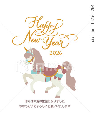 2026年午年年賀状 ガーリーなユニコーンデザイン 132503264