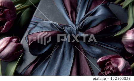 Gift box with ribbon  flowers 132503828