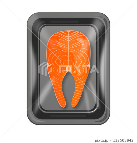 Salmon steak in vacuum pack food tray illustration 132503942