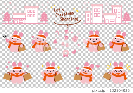 一組兔子角色享受聖誕節購物 一組兔子角色享受聖誕節購物 132504026