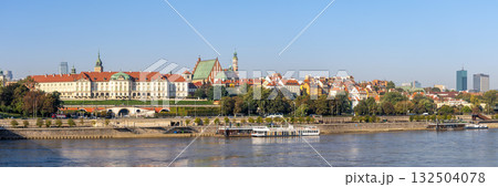 Warsaw Castle and old town at Vistula river panorama in Warsaw, Poland 132504078