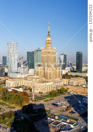 Warsaw skyline skyscraper with Palace of Culture and Science in downtown portrait format in Warsaw, Poland Warsaw skyline skyscraper with Palace of Culture and Science in downtown portrait format in Warsaw, Poland 132504152