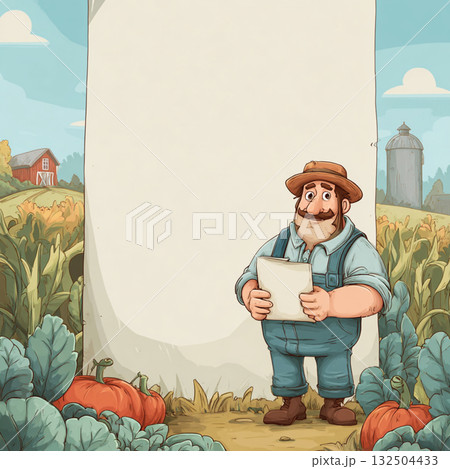 Cartoon Farm Banner with Blank Space for Text 132504433