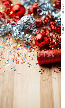 Festive decor and confetti on table 132504774