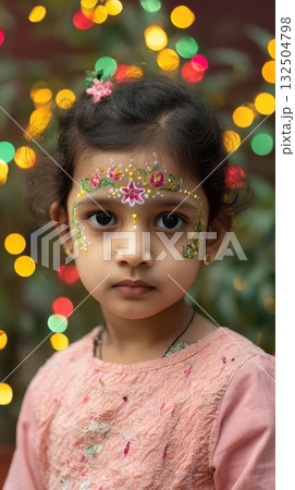 Little girl celebrating with colorful face art 132504798