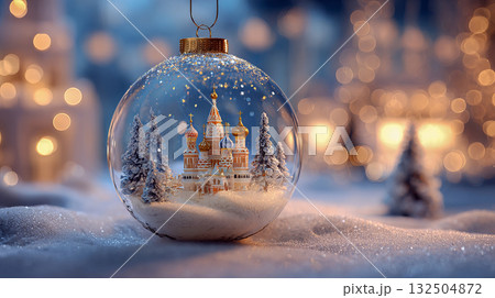 Miniature saint basil cathedral inside christmas ornament 132504872