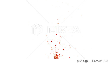 Photograph capturing a dramatic blood splash on a clean white background. The red liquid forms organic droplets and abstract shapes. Adeal for horror, medical, or artistic use. 132505098