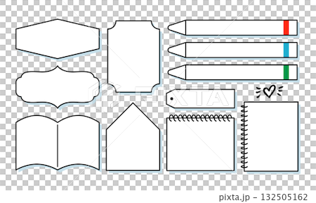 Stationery labels with pencil and notebook motifs_Simple shaded set Stationery labels with pencil and notebook motifs_Simple shaded set 132505162