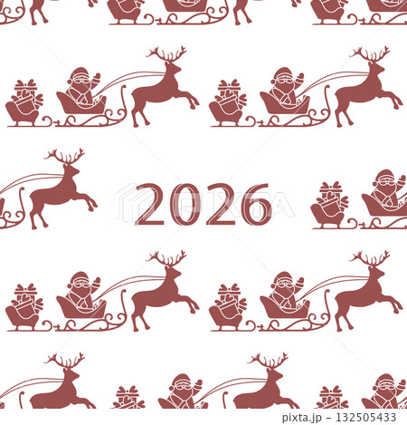 Christmas pattern with Santa in sleigh and reindeer in repeat design, year 2026 centered Christmas pattern with Santa in sleigh and reindeer in repeat design, year 2026 centered 132505433