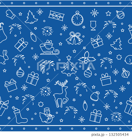 Christmas holiday pattern with festive icons on blue background. Ideal for seasonal designs Christmas holiday pattern with festive icons on blue background. Ideal for seasonal designs 132505434