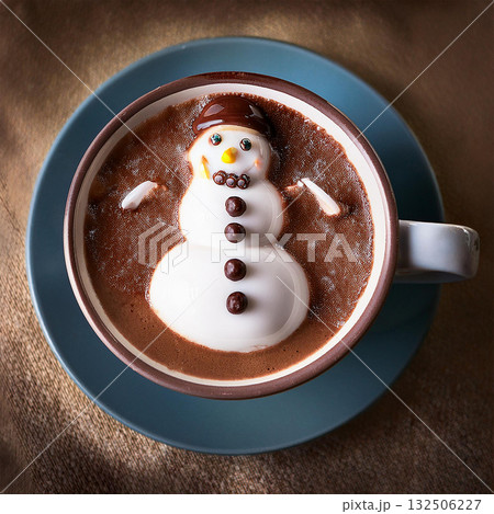 Delightful Hot Chocolate with Melting Snowman 132506227