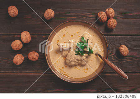 Satsivi, Georgian dish, chicken in nut sauce, cold appetizer,rustic, no people, homemade, Satsivi, Georgian dish, chicken in nut sauce, cold appetizer,rustic, no people, homemade, 132506489