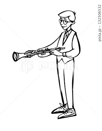 Vector illustration of a boy playing the clarinet. 132506532