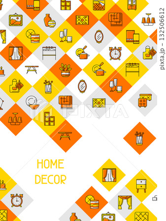 Home decor icons background. Domestic items thin line illustration. 132506612