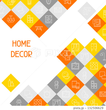 Home decor icons background. Domestic items thin line illustration. 132506629