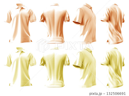 2 Set of pastel light orange yellow front, back and side view collar polo tee shirt on transparent background cutout, PNG file. Mockup template for artwork graphic design 132506691