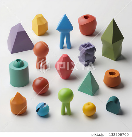 An abstract composition of primitive volumetric figures with smooth surfaces. An abstract composition of primitive volumetric figures with smooth surfaces. 132506700