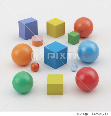 An abstract composition of primitive volumetric figures with smooth surfaces. 132506714