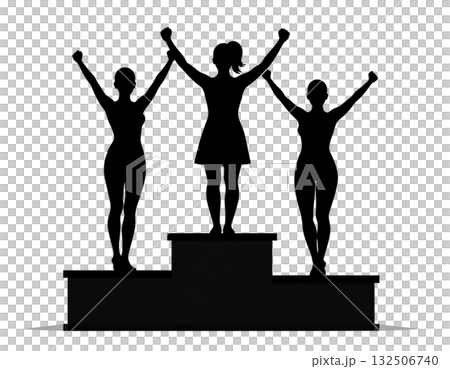三位女運動員站在頒獎台上的剪影 132506740