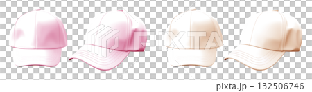 2 Set of pastel light pink beige front and side view hat baseball cap on transparent background cutout, PNG file. Mockup template  132506746