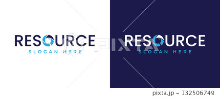 Resource letter unique wordmark logo with magnifying glass 132506749