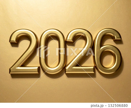 2026年 新年を表すゴールドの装飾 正月 年賀状 2026年 新年を表すゴールドの装飾 正月 年賀状 132506880