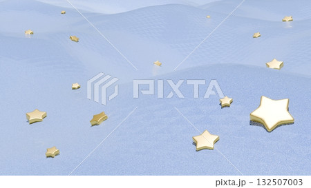 青いグリッターの砂浜に打ち上げられた金色の星 132507003