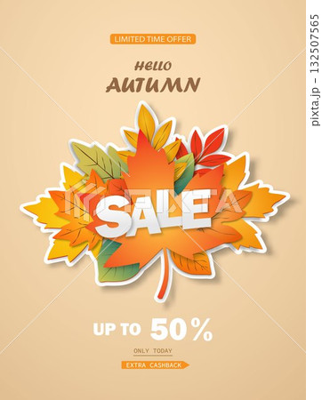 The layout of the autumn sale with discounts. The design of a frame for a sale, an advertising poster. 132507565