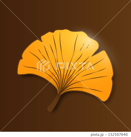 A yellow, autumn leaf with streaks and shadows and highlights highlighted on a brown background. A yellow, autumn leaf with streaks and shadows and highlights highlighted on a brown background. 132507640