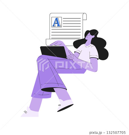 Woman Work with Text Editing and Writing Article on Laptop Vector Illustration Woman Work with Text Editing and Writing Article on Laptop Vector Illustration 132507705