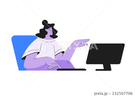 Woman Work with Text Editing and Writing Article Vector Illustration Woman Work with Text Editing and Writing Article Vector Illustration 132507706