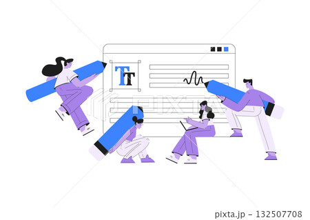 Man and Woman Work with Text Editing and Writing Article on Laptop Vector Illustration Man and Woman Work with Text Editing and Writing Article on Laptop Vector Illustration 132507708