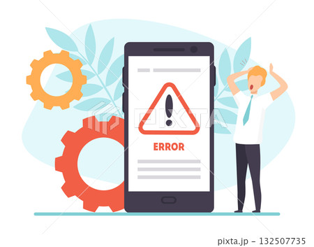 Man Character Working Process Busy at Workplace Vector Illustration 132507735