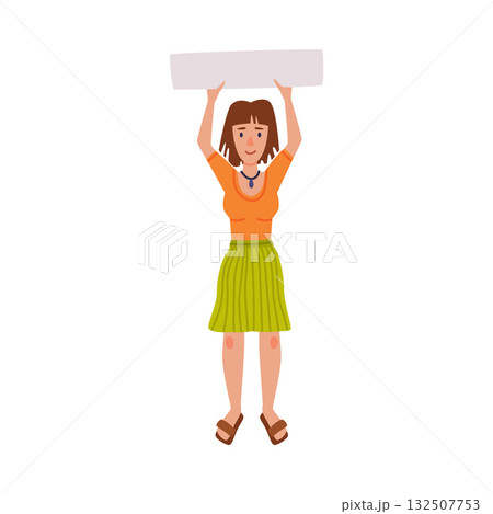 Woman Character with Empty Placard and Banner Vector Illustration Woman Character with Empty Placard and Banner Vector Illustration 132507753