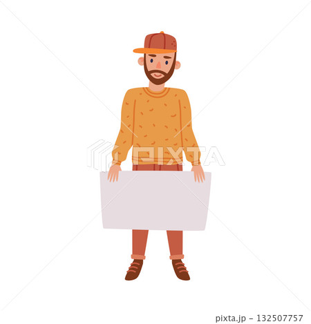 Man Character with Empty Placard and Banner Vector Illustration Man Character with Empty Placard and Banner Vector Illustration 132507757