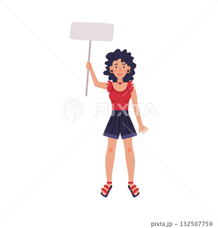 Woman Character with Empty Placard and Banner Vector Illustration Woman Character with Empty Placard and Banner Vector Illustration 132507759