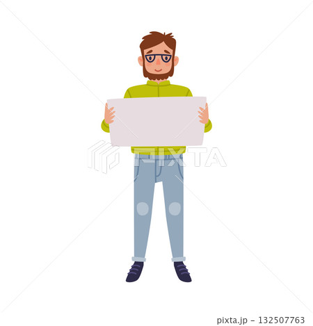 Man Character with Empty Placard and Banner Vector Illustration Man Character with Empty Placard and Banner Vector Illustration 132507763