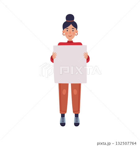 Woman Character with Empty Placard and Banner Vector Illustration Woman Character with Empty Placard and Banner Vector Illustration 132507764