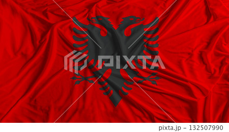 Albanian flag with fabric texture background. National flag of Albania with cloth texture 132507990