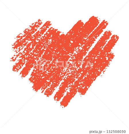 Romantic heart drawn in red chalk and crayon, showing rough texture and brush details. Handmade symbol of love and passion for valentine artwork, wedding decor, or anniversary greeting design. 132508030