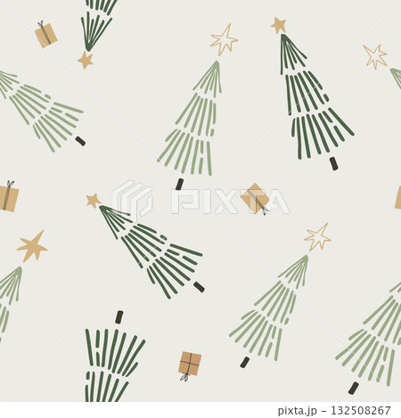 Minimal Christmas Trees Seamless Pattern on Beige 132508267