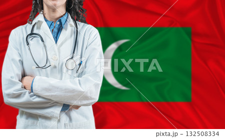 Medical professional on Maldivian flag. Healthcare and wellness in Maldives, Concept 132508334
